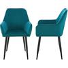 [en.casa] Set da 2 Sedie con Braccioli e Schienale 2 Poltrone per Sala Pranzo e Studio Poltroncine Moderne Imbottite Rivestimento in Effetto Velluto - Turchese