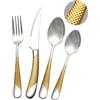 SHEUMNT set di posate 24 pezzi moderne Argento oro martellato con coltello seghettato 2 in 1 ultra affilato, servizio posate acciaio inox, set forchette cucchiai coltelli 6 persone, facili da pulire