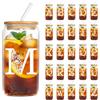 YiYa 550Ml Bicchiere Con Coperchio E Cannuccia Vetro Con Coperchio e Paglia Tazza di Vetro Iniziale Regali Personalizzati di Compleanno e Natale Per Sorelle Maschili Femminili, Zie e Amici (M)