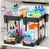 HIYAA Armadietto sotto lavello a 2 piani, organizer sotto lavello, cassetto scorrevole per estrazione, mensola da cucina, ripiano per spezie, cestino portaoggetti multifunzione per bagno, nero, 2 pezzi