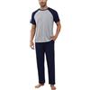 Bresdk Pigiami Uomo Corto in Cotone Pigiama Estivo a Colori Contrastanti Collo Rotondo Top a Maniche Corte e Pantaloni Lunghi con Tasca S-3XL Pigiamas Due Pezzi per Casa Leggero e Morbido