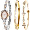 TIME100 Set Orologio Bracciale da Donna Elegante Orologio da Donna in Acciaio Inossidabile Bracciali Decorati con Cristalli Regalo Donna （Col. Argento）