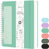 Qefuna Notebook B5 a Righe, Quaderno a Spirale 300 Pagine, Carta Antiinchiostro 100g/M², Copertina Rigida in PVC, con Righello, Tasche Espandibili, Elastici, per Donna, Uomo, 17,7x 25 cm - Blu verde