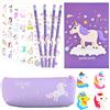 faburo Cancelleria per Unicorno, 16pz Set Unicorno Bambina Regalo | Set di Matite Astucci Gomma a Forma di Unicorno per Materiale Scolastico, Regali per la Scuola