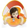 Myir JUN Salvagente con Parasole Salvagente Bambini con Mutandina, Anello di Nuoto per Bambino Salvagente Bebè per Piscina Galleggiante Gonfiabile Doppio Airbag (Orange, con Parasole, L)