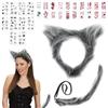 SPERMUOY Costume da coda di lupo di Halloween, set di orecchie e coda di lupo con fascia da lupo mannaro e coda di lupo con adesivo per tatuaggio di Halloween, set di accessori da volpe