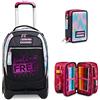 Seven S.p.a. Trolley Scuola JACK SEVEN 2 RUOTE - FEELING FREE, Nero + Astuccio 3 Zip Con Contenuto per la Scuola - Bambina, Multicolore