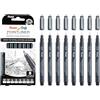 Pentel Pointliner Pigment Liner S20P - Pennarelli a punta fine, 0,03 mm, 0,05 mm, 0,1 mm, 0,2 mm, 0,3 mm, 0,4 mm, 0,5 mm, 0,8 mm, inchiostro nero, confezione da 8