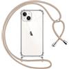 Pnakqil Cover per iPhone 14 Plus con Cordino, Trasparente Custodia con Laccio Tracolla Cellulare Girocollo Collana Protettiva per iPhone 14Plus 6.7 Pollic, Khaki