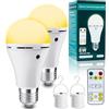 Dufuso Lampadina Ricaricabile Con Telecomando, E27 8W Lampadina Senza Fili, Lampadina LED Dimmerabile Touch Control Con Funzione Temporizzazione, Luce di Emergenza Con Gancio per Casa ed Esterni /2PZ