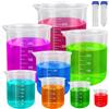 ADNEWX 10 Pezzi Misurino Graduato Set, Trasparente Misurino di Plastica 25/50/100/150/200/250/300/500 ml Contenitore Graduato con 2 Tubo da Centrifuga per Cucina e Laboratorio