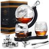 Zcoolo Set di Decanter per Whisky Contenitori per Whisky in Vetro 850 ml, 2 Bicchieri a Globo Incisi, Imbuto in Acciaio Inossidabile e 8 Pezzi Cubetti di Ghiaccio Riutilizzabili (A-850 ml)