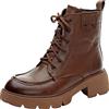 rismart Donna Stringata Stivaletti con Zip Tacco Grosso Punta Rotonda Pelle Bootie da Combattimento Marrone, 39 EU