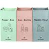 BOMEI PACK Borse Raccolta Differenziata : Set da 3 Contenitori per Carta, Plastica e Vetro, Cestino Spazzatura,rosa verde grigio Bidone da Interno