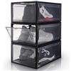 Yorbay Set da 3 Pezzi Scatola da Scarpe Fino a Taglia 48, Pieghevole Trasparente Impilabile Rimovibili, Home Organizer per Uomo/Donna, Nero 37 x 26 x 16 cm
