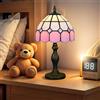 Bidesen Lampada da tavolo da 8 pollici, stile Tiffany, vintage, da tavolo, realizzata a mano, con paralume in vetro colorato, per camera da letto, da tavolo, ufficio, colore: rosa 2