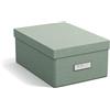 Bigso Box of Sweden Karin, piccola scatola portaoggetti con coperchio, stabile organizer in fibra e carta effetto lino, pratica scatola pieghevole con cornice per etichette per maggiore spazio - verde