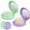NQEUEPN 2 Spazzole per Capelli da Viaggio, Spazzola per Capelli Tascabile a Forma di Conchiglia con Specchio Spazzola per Capelli Pieghevole Mini Spazzola per Capelli per Donna (Verde + Viola)
