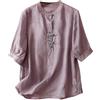 HAOLEI Camicie Donna Estive Lino Maglietta Taglie Forti a Maniche Corto Camicia da Donna in Cotone e Lino Casual Maglietta Vintage Ricamato Allentato Top Tinta Unita Camicia Cinese Maglietta Donna Offerta