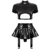 CHICTRY Wetlook Abito Sexy Donna Hot per Sesso con Lacci Mini Vestito Pelle Minigonna con Spacco Laterale Latex Tubino Nero Corto Aderente Discoteca Clubwear Ballo Nero U 4XL