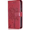 Conber Cover per Samsung Galaxy Grand Prime, Custodia in Pelle PU con Interno TPU Antiurto, Serie Gatto e Albero Flip Case Cover Custodia Portafoglio per Samsung Galaxy Grand Prime - Rosso