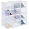 Relaxdays Set 12 Scatole di Plastica per Scarpe Fino al N. 47, Scarpiera con Box Impilabili, Shoe Organizer, Trasparenti, 19,5 x 25 x 35 cm