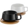 TELANKS Set da 2 pezzi di tazze da cappuccino con piattini, tazze da caffè in ceramica da 320 ml, grandi tazze da cappuccino per gli amanti del caffè, cappuccino, latte, americano e tè, Bianco+Nero