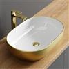 Planetmöbel Aquil Deluxe Lavabo ovale | Lavabo da appoggio per bagno e WC degli ospiti | Lavabo a mano senza foro per rubinetto e troppopieno | Oro bianco, 60 x 40 x 15 cm