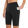 BALEAF Pantaloncini da motociclista a vita alta da donna Nudo Sensazione al ginocchio Yoga Leggings a compressione Pantaloncini da allenamento con tasche, Nero , XL