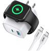 TOPADRE Caricabatterie 3 in 1 per Apple Watch, caricabatterie rapido USB-C da 20W per iPhone, caricabatterie iWatch per Apple Watch Serie 11/10/9/8/7, per iPhone 17/16/15/14/13 con cavo USB-C da 60W, bianco