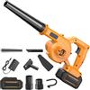 YEOOIYCW 21 V soffiatore di foglie senza fili con batteria e caricabatterie, aspirapolvere e soffiatore da giardino, 550 W, soffiatore di foglie senza fili per soffiare foglie/neve/polvere (1 batteria, giallo)
