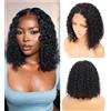 IFLY Human Hair Wig 13×4 Lace Wig Deep Wave Curly Short Bob Lace Front Wig Human Hair Wigs Brazilian Virgin Hair 150% Density Natural Colour 8 Inches(20cm)
