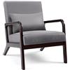 Flysky Poltrona da Soggiorno Poltrona da Salotto Moderna Poltrona Relax Imbottita Divano Singolo Poltrona con Braccioli con Gambe in Legno Massello Marrone Scuro, Grigio