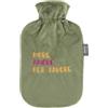Fashy Borsa dell'acqua calda, 2,0 l, con rivestimento in ratina con ricamo, More Amore per FAVore, verde