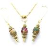 Handmade Parure da donna con collana e orecchini in acciaio inox placcato oro e pietre naturali