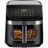 alpina Friggitrice Aria 9L - Friggitrice ad Aria XXL - Air Fryer con Display Digitale - Airfryer con Timer e Temperatura da 60 a 200℃ - con 8 Programmi di Cottura e Finestra di Visualizzazione - Nero