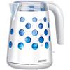 MPM MCZ-86 Bollitore Elettrico 1,7 L, Contenitore in Plastica senza BPA, senza Filo a 360°, Spegnimento Automatico, Illuminazione Interna, 2200W, Bianco