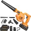 YEOOIYCW 21 V soffiatore di foglie senza fili con batteria e caricabatterie, aspirapolvere e soffiatore da giardino, 550 W, soffiatore di foglie senza fili per soffiare foglie/neve/polvere (2 batterie, giallo)