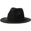 OVOY Cappelli da Donna in Pelliccia Panama Classic Wide Brim Rancher Fedora with Belt Buckle (Head Circumference 57 cm to 58 cm), Nero, 56/58 cm