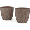 Vimin Box Coppia di Vasi in Terracotta Decorati Caffè | Diametro 12,5cm | Vasi per Fiori e Piante da Interno ed Esterno | Portavaso Elegante per Casa, Giardino, Balcone