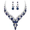 Clearine Matrimonio Sposa Gioielli Set Goccia Strass Cluster Statement Collana Orecchini Pendenti Set Bigiotteria per Donne Zaffiro Colore Argento-Fondo