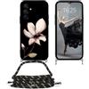 EuoDuo Cover Cordino per Samsung Galaxy A55 5G Cellulare Laccio Custodia con Nero Disegni Carino Silicone TPU Antiurto Protettivo Regolabile Corda Case - Fiore