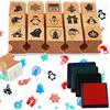 HOWAF Natale Timbri Stampini di Legno con Tampone di Inchiostro per Bambini Scrapbooking Francobolli Stampa Fai da Te Natale Bomboniere Regalo Articoli Accessori