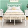VERFARM Letto in metallo, 120 x 200 cm, con rete a doghe, matrimoniale/letto singolo, telaio con testiera e pediera, letto per ragazzi per camera da letto, camera degli ospiti, bianco