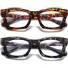 Hubeye 2 Pacco Occhiali da Lettura Donna Rettangolari Retrò alla moda Occhiali Anti Luce Blu con la Custodia in tessuto 1.50
