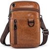 Katloo Multifunzionale vera pelle doppia cerniera tasche uomo vintage look borsa a tracolla per cellulare cintura borsa, gilet crossbody mini uomo borsa marrone (Marrone)