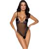 Cottelli - body aperto in pizzo ricamato (nero-viola) - M