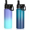 Volhoply 650ml Isolato Borraccia Termica con Cannuccia 2 Confezioni, Bottiglia in Acciaio Inox con Manico,Bottle a Doppia Parete, Bottiglie Sportive per Bambini,Scuola,Lavoro(Assortito,2 set)