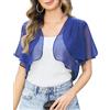 Aottori Coprispalle Donna Chiffon Bolero Elegante Maniche Corte Cardigan Corto Estivo Bolerino Leggero Shrug Aperto per Cerimonia Festiva Blu S