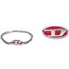 Diesel Bracciale a catena e orecchini Diesel da uomo - smalto rosso e acciaio inossidabile